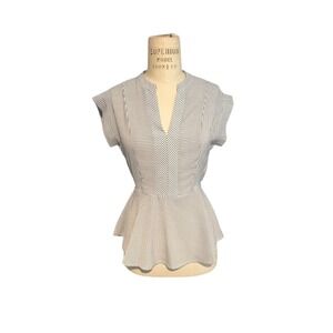 Stripe Peplum Top Blue White V-Neck Cap Sleeve Small Nautical Career Travel